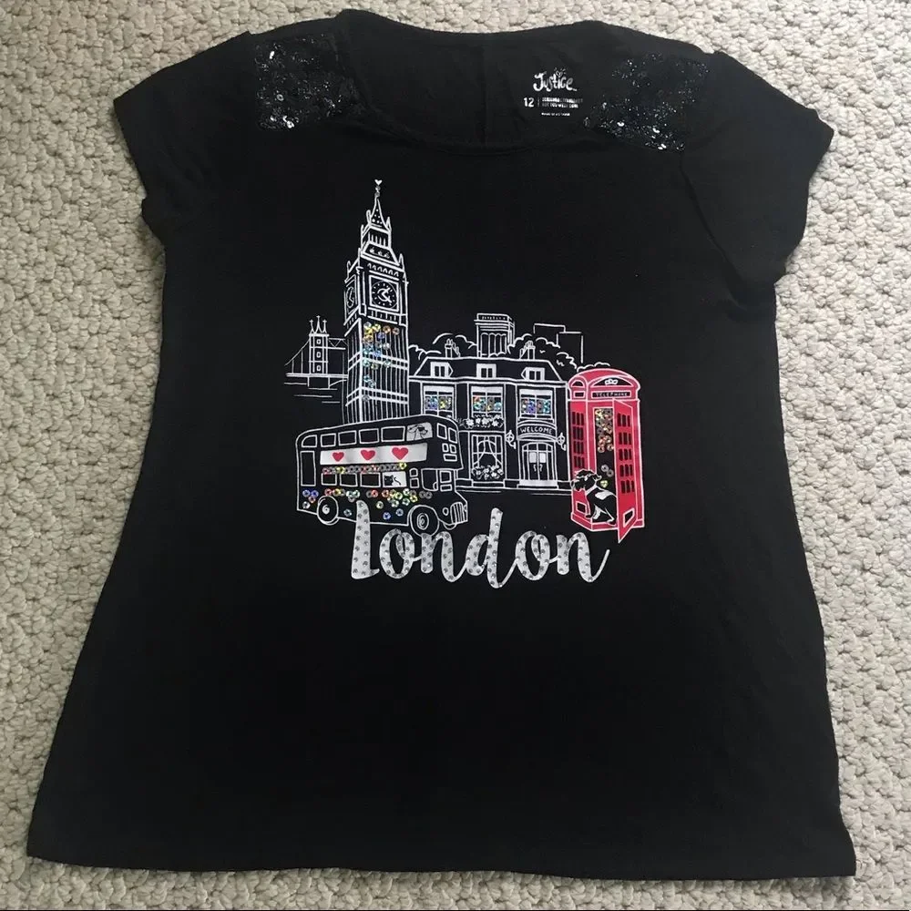 Justice Short Sleeve Tee London Sequin Details